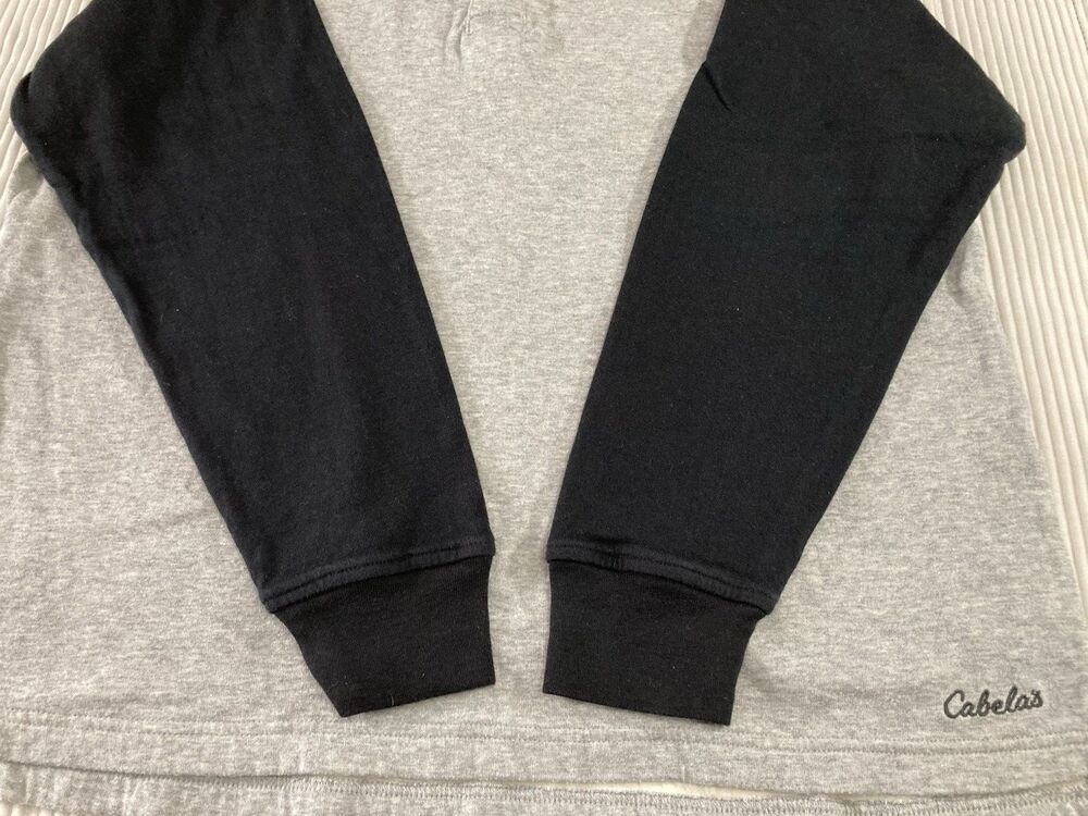 Cabelas Mens L Gray Black Henley Shirt Long Sleeve Heavy 2 Layer Casual Cotton - Picture 5 of 11
